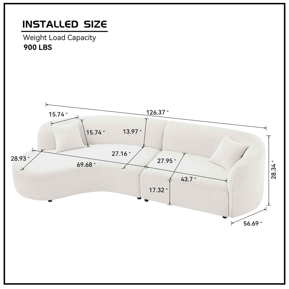 Luxury Modern Style Living Room Upholstery Curved Sofa with Chaise