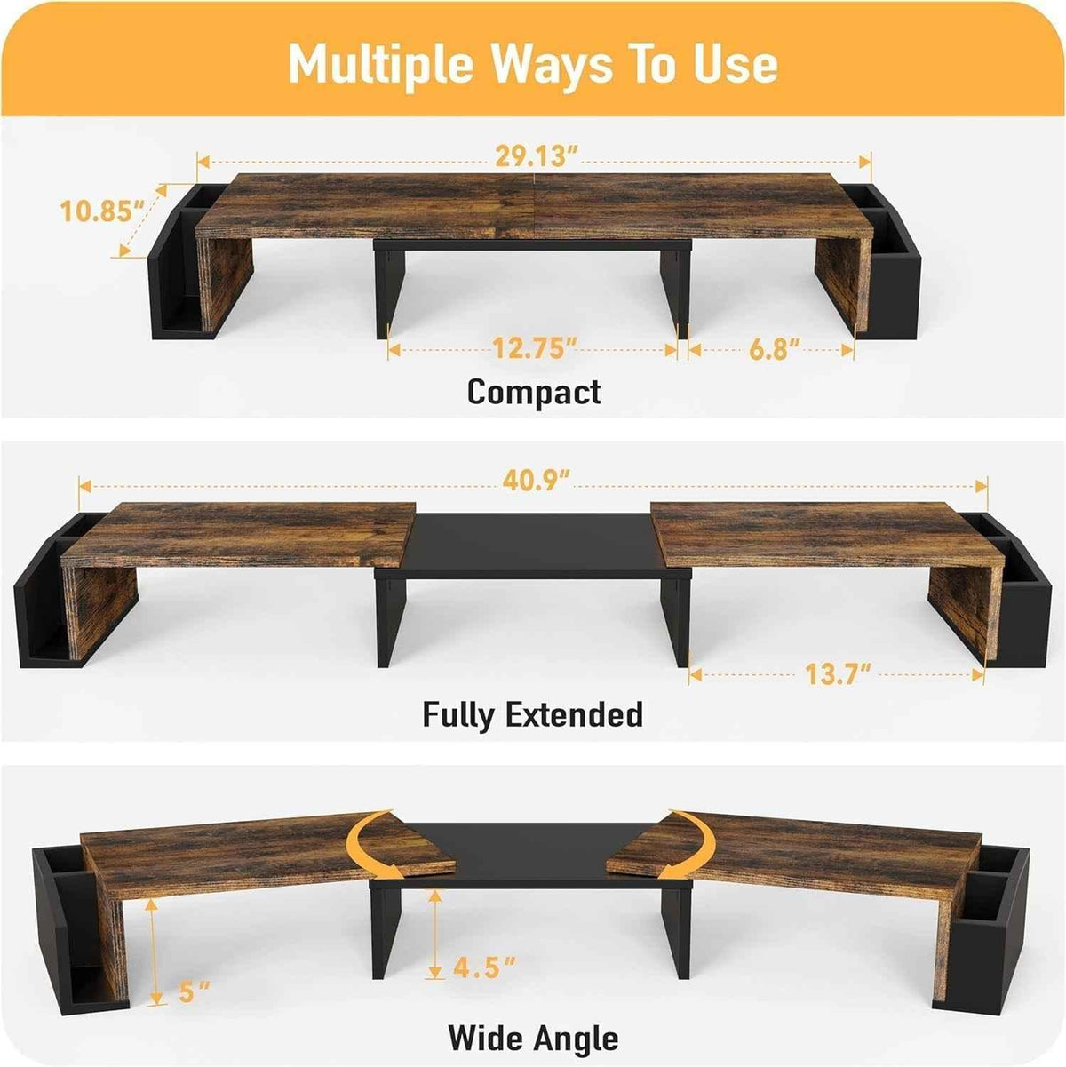 Desk Dual Monitor Stand Riser With Drawer Rustic Brown