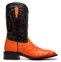 Side angle showing ostrich quill texture and black full-grain leather shaft of Alabama boot.