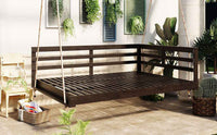 Acacia Wood Porch Swing Bed for Outdoor with Hemp Ropes - Full Size