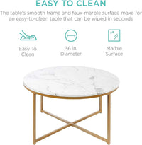 Round Coffee Table With Faux Marble Top Cross Leg Design