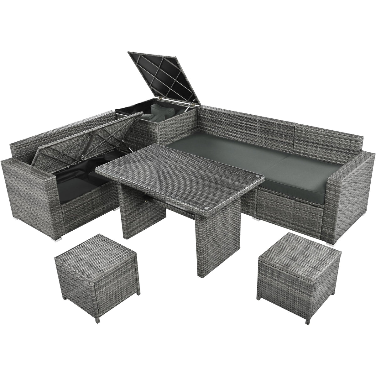 Outdoor 6-Piece All Weather PE Rattan Sofa Set, Garden Patio Wicker
