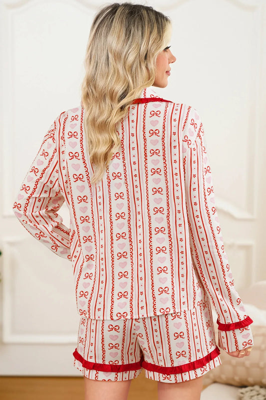 Valentine Heart Bow Shirt and Shorts Pajama Set