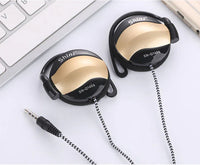 Side view of black ear hook headset highlighting ergonomic design and cable length.