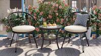 Outdoor Leisure Set, 2 Rattan Single Chairs with A Glass Round Table,
