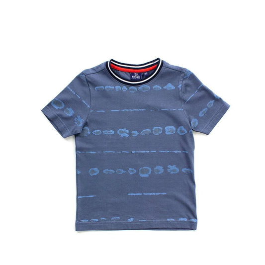 Navy blue baby short sleeve Dean Tee featuring a soft tie-dye knit fabric