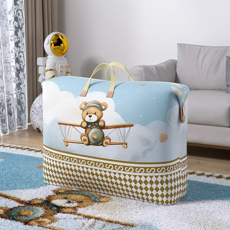 Adorable Bear Pilot Light Blue Storage Bag  Foldable Organizer