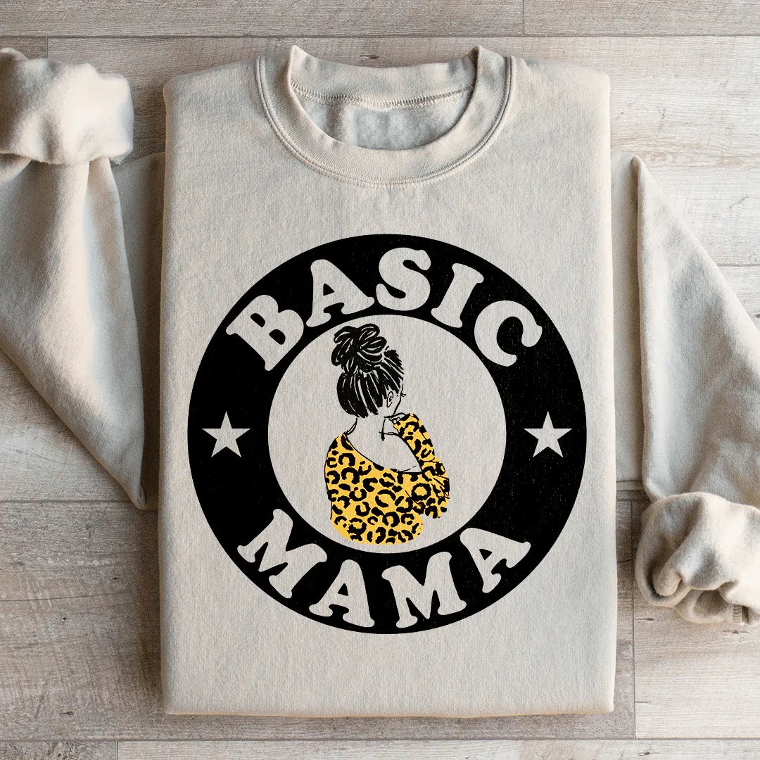 Sand-colored Basic Mama sweatshirt with soft fleece, casual fit, and adjustable cuffs