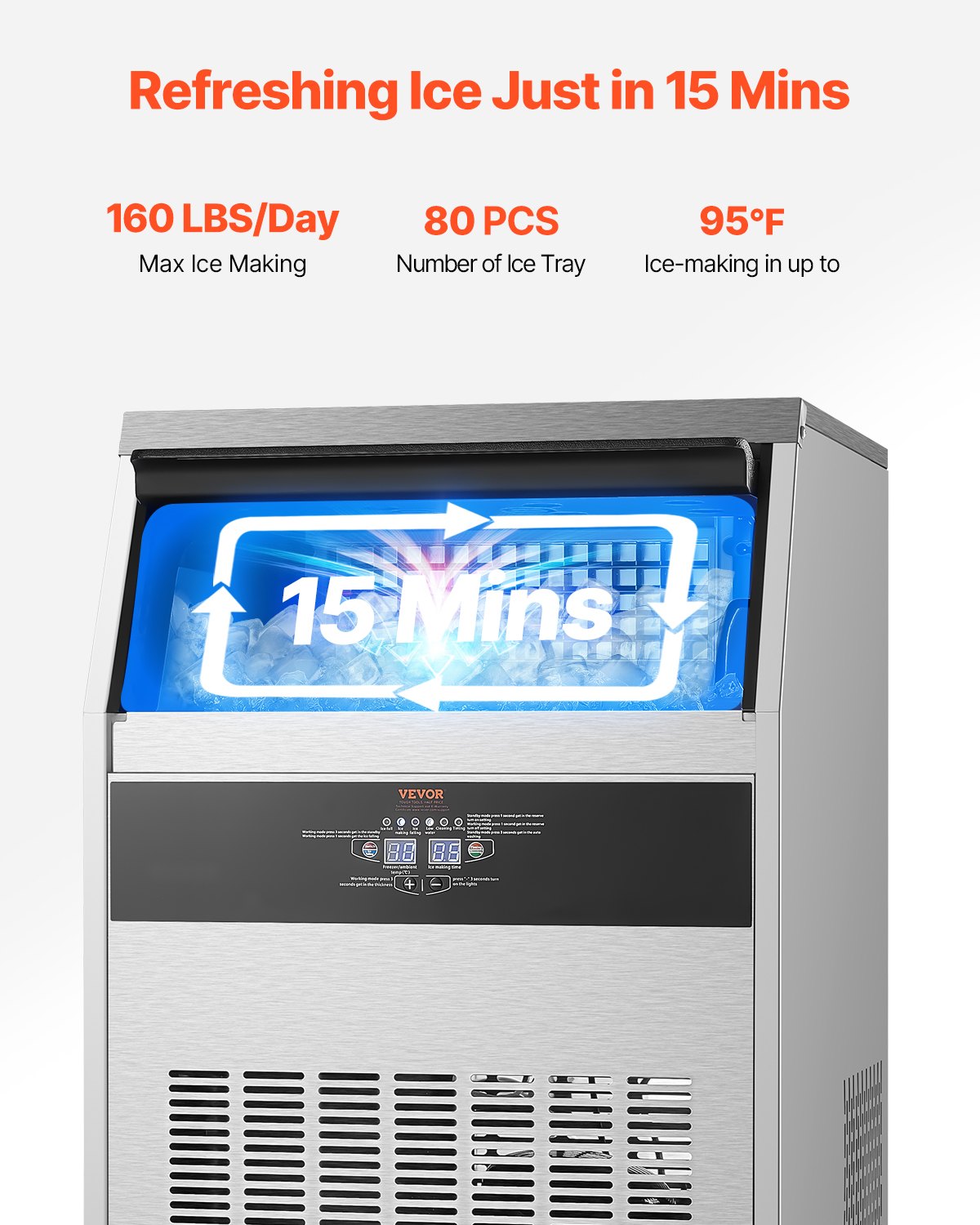160lbs/24H Commercial Ice Maker Machine, 66lbs Storage Capacity Ice