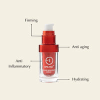 Graphic showing natural ingredients and features of vegan, gluten-free face serum.