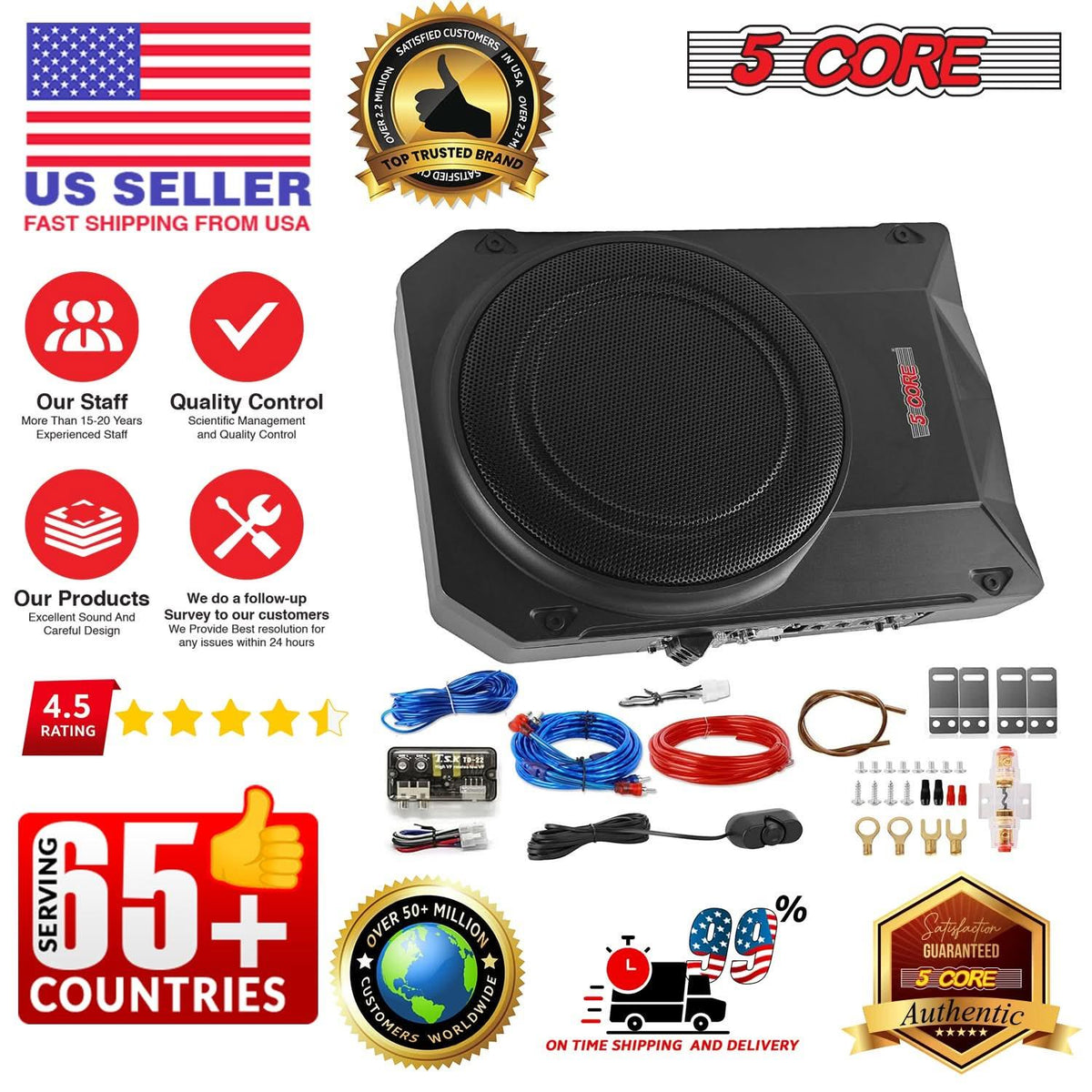5Core 10 inch Slim Under Seat Car Audio Subwoofer 800W Built in - Trustymall