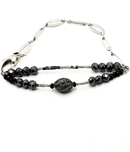 Black and Grey Diamond Chain link Bracelet