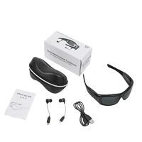 Black HD 1080P camcorder sunglasses with 32GB storage shown from angled side.