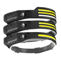 Black induction headlamp with adjustable elastic strap on white background