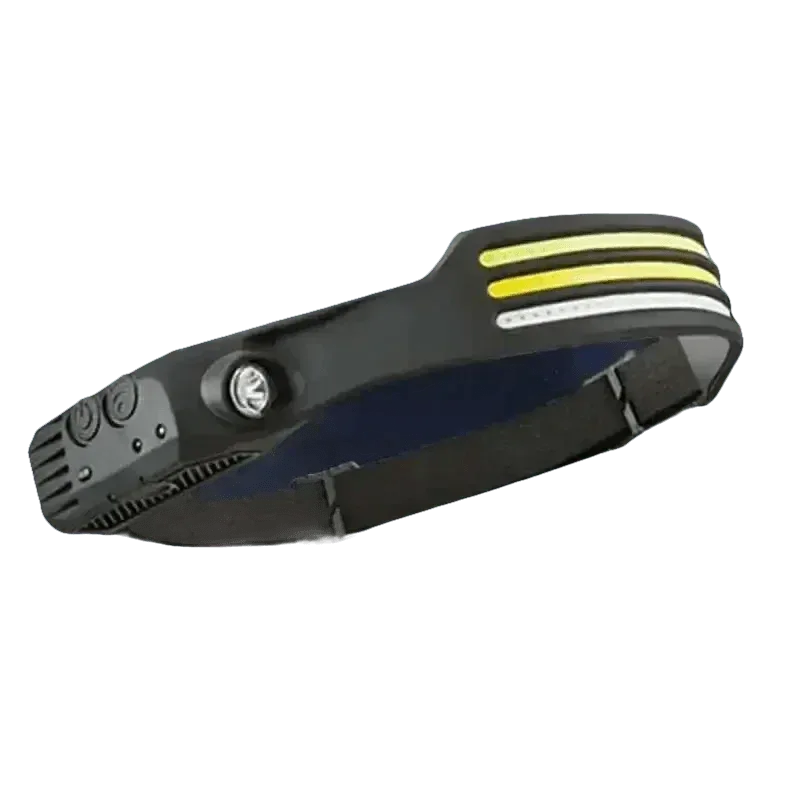 Multiple light sources on black headlamp displayed on white background