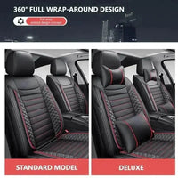 Front view of black leather car seat cover with smooth surface and subtle grain detail.