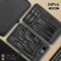 Light grey manicure nail clipper travel case with grooming tools visible inside.