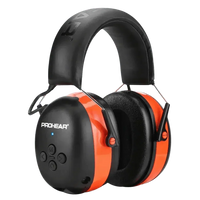 Black noise canceling Bluetooth earmuffs displayed upright with visible ear cup interior.