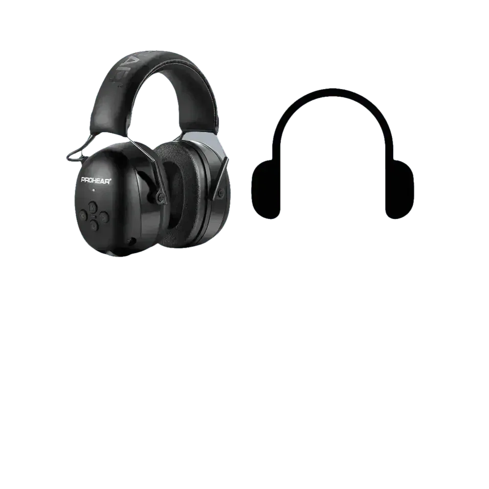 Close-up of black noise canceling Bluetooth earmuffs highlighting soft padding on ear cups.