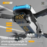 Black P15 Mini Drone in flight over blurred outdoor background demonstrating aerial capability.