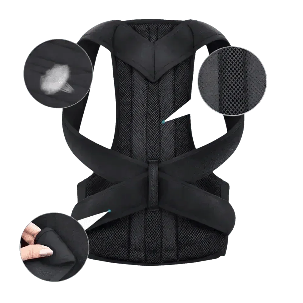 XL black posture corrector belt with adjustable Velcro straps for customized fit.