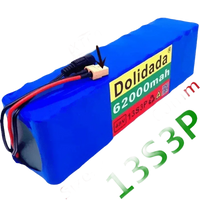 Blue 48V 62Ah lithium battery pack designed for electric bikes and scooters, shown on white background.