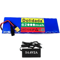 Black charger unit compatible with the Blue 48V 62Ah lithium battery pack for e-bikes.