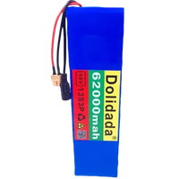 Blue lithium battery pack connected with wires showing wiring setup for e-bike installation.