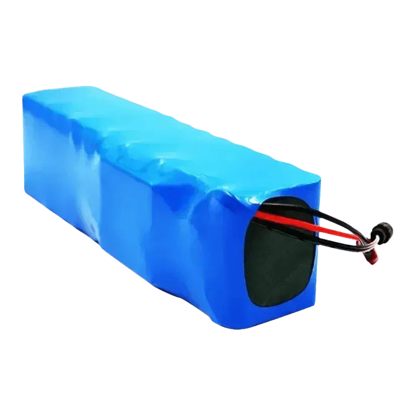 Close-up of blue wrap covering the 48V 90Ah lithium-ion battery pack for electric bikes.