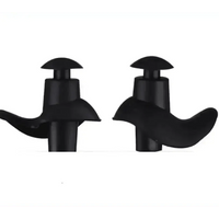 Set of black silicone earplugs for water sports with a smooth, comfortable finish.