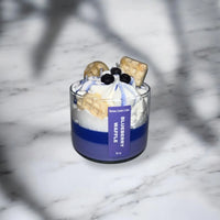 Blueberry Waffle scented candle packaged as a gift with fresh blueberries decor.