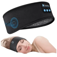 Close-up of blue sleep headphone headband with Bluetooth control buttons visible.