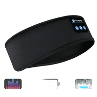 Black Bluetooth sleeping headphone headband displayed flat with fabric texture visible.