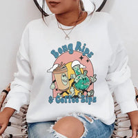 White sweatshirt featuring 'Bong Rips & Cotton Sips' printed design
