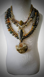"Brown Baby" Natural Jasper and Pearl Layered Necklace