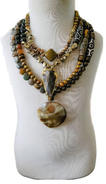 "Brown Baby" Natural Jasper and Pearl Layered Necklace