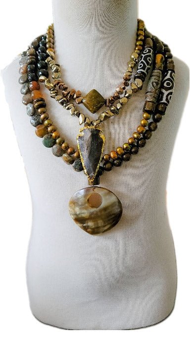 "Brown Baby" Natural Jasper and Pearl Layered Necklace