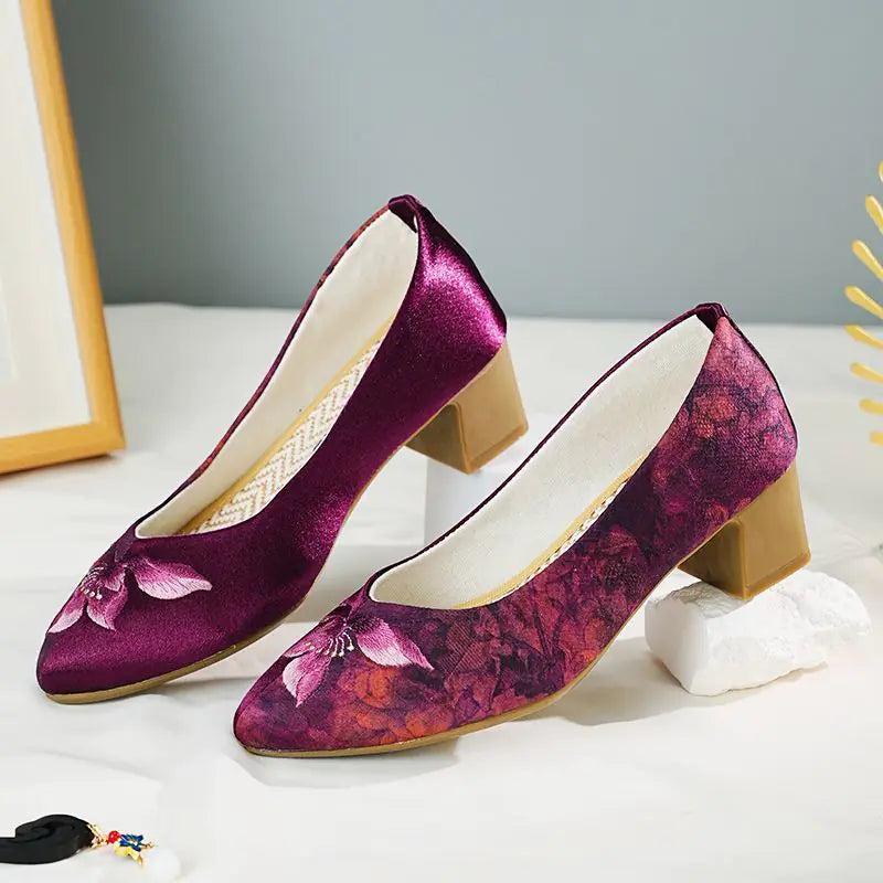 Elegant Floral High Heels for Women with Round Toe
