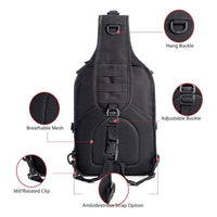 Close-up of padded shoulder strap and durable fabric on tactical sling bag.
