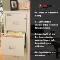 Vertical 2 Drawer Fire Safe File Cabinet 1 Hour Fire Rated