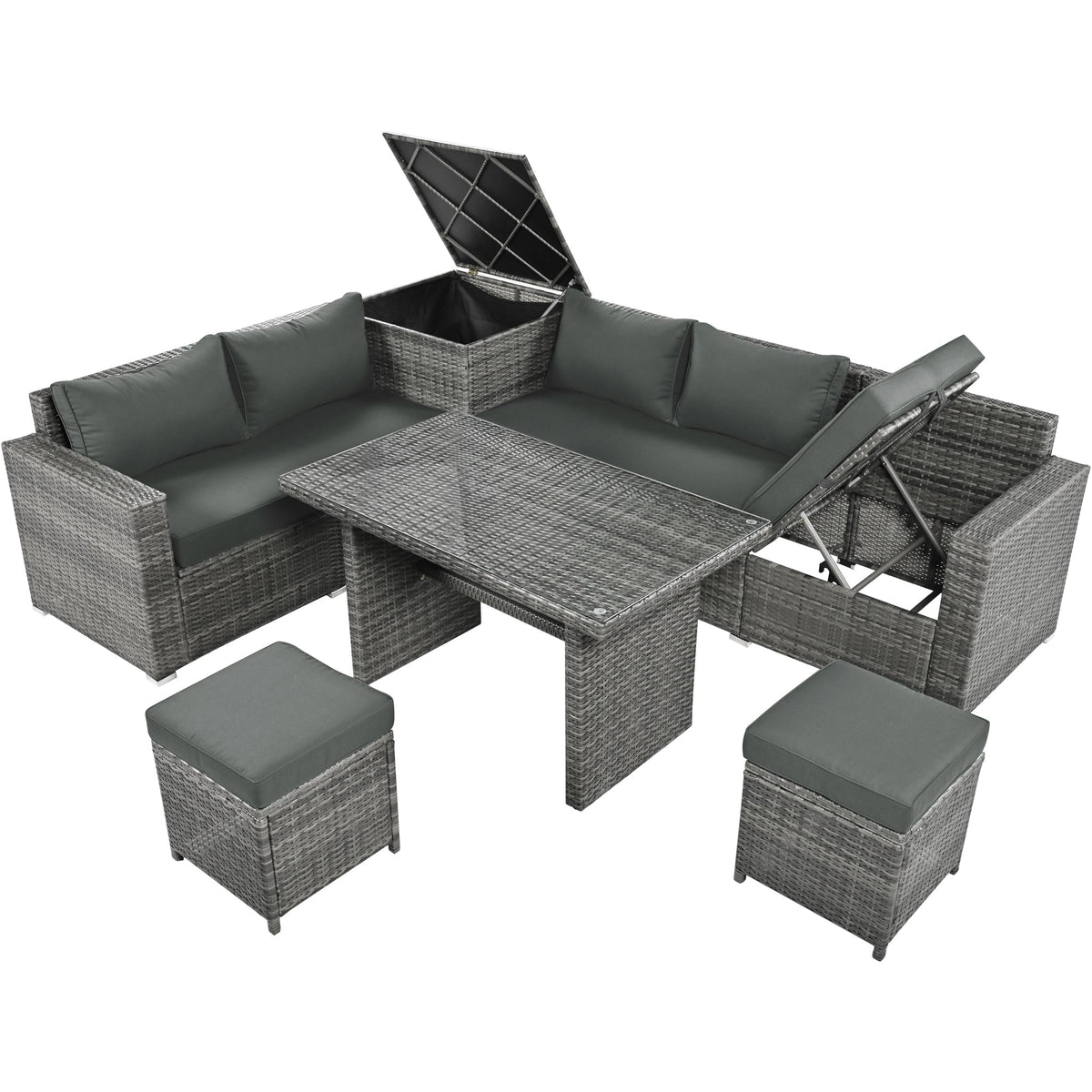 Outdoor 6-Piece All Weather PE Rattan Sofa Set, Garden Patio Wicker