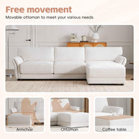 Large L-shaped white chenille sectional sofa with extra-wide cushions and built-in USB charging ports.