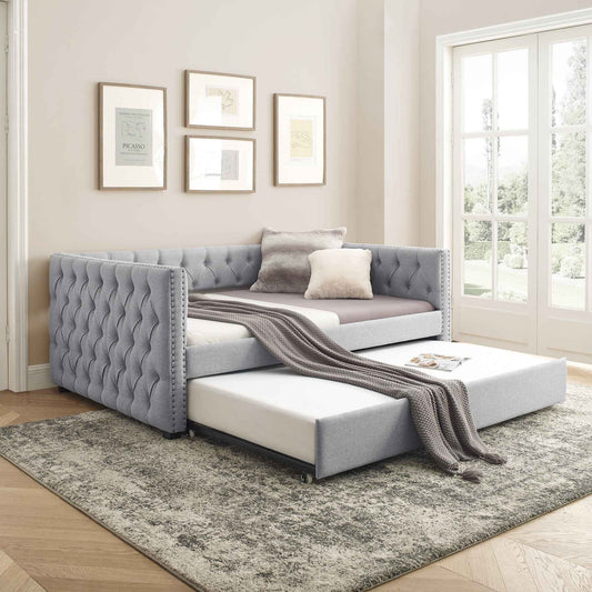 Daybed with Trundle Upholstered Tufted Sofa Bed, with Button and
