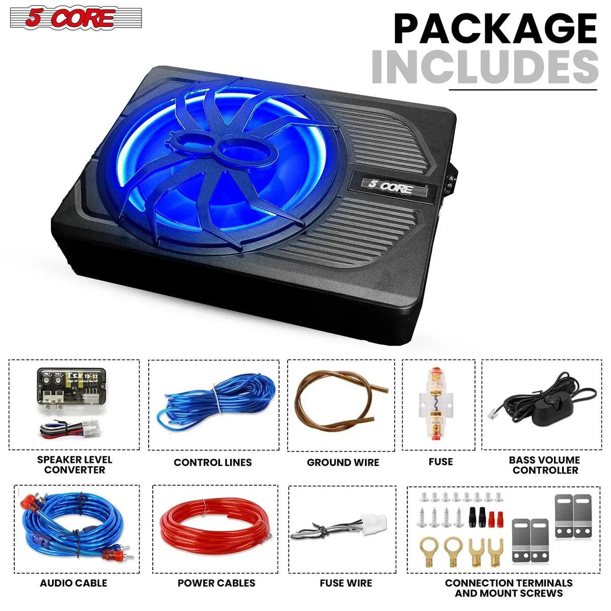 5Core 10 Inch Slim under Seat Car Audio Subwoofer 800W Built in - Trustymall