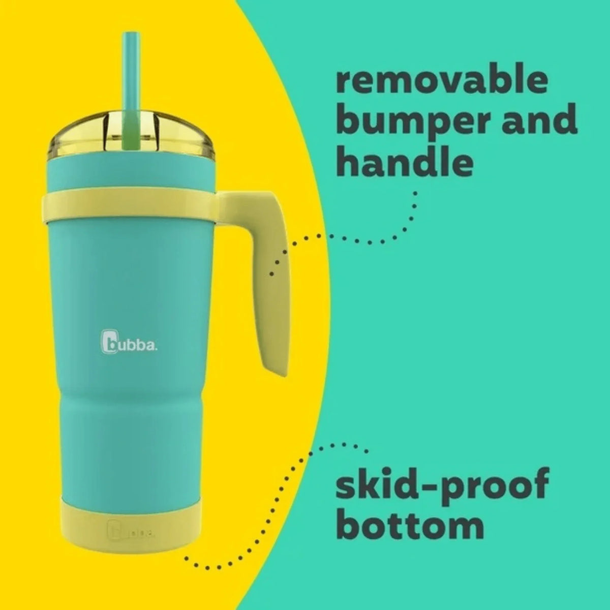 Vacuum-sealed tumbler keeping drink cold with straw inserted
