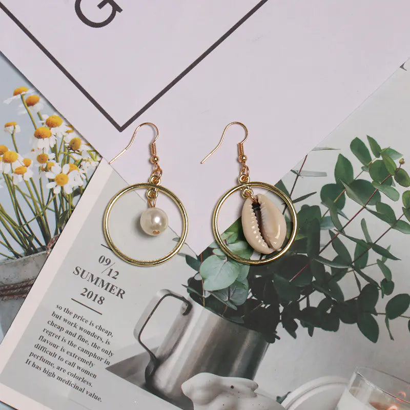 Seashell Earrings Beach Jewelry Drop Earrings (Pair)