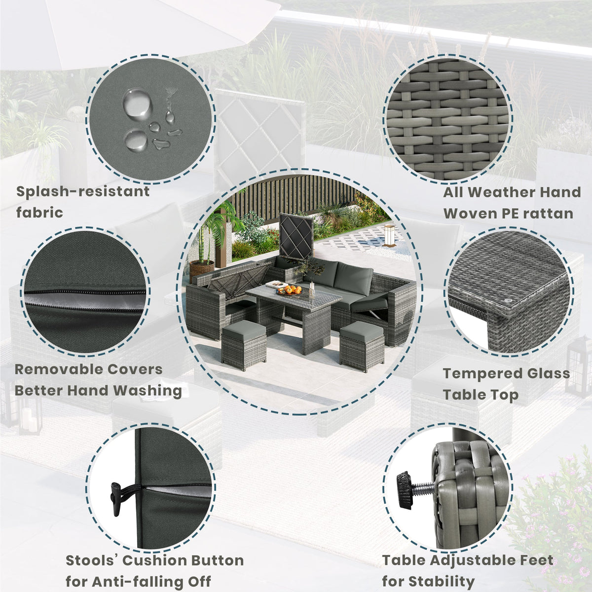 Outdoor 6-Piece All Weather PE Rattan Sofa Set, Garden Patio Wicker