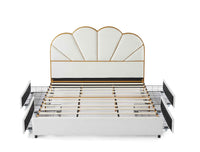 King Size Bed Frame with Drawer, Upholstered Smart Platform Bed with
