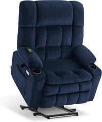 Large Wide Navy Blue Dual Motor Lift Recliner Massage And Heat