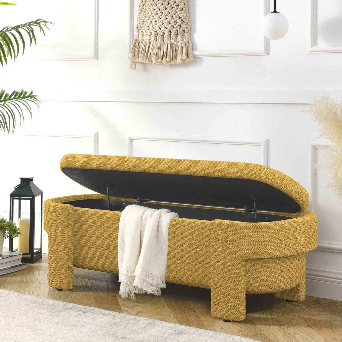 Linen Fabric Upholstered Bench with Large Storage Space for the Living